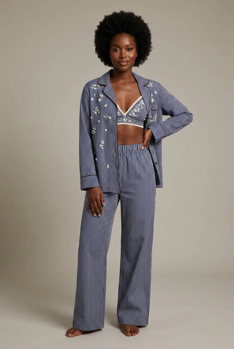 the crystal pinstripe set in navy